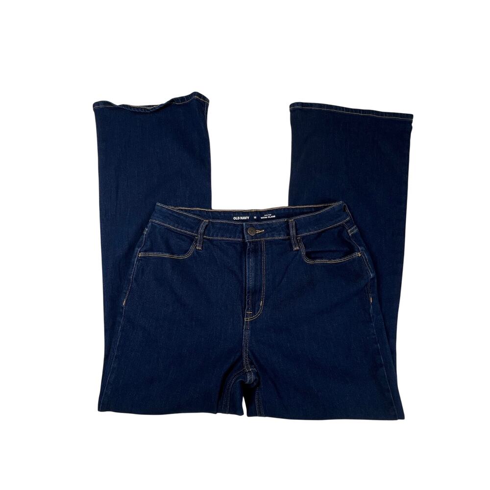OLD NAVY Wow Flare Jeans Womens 12 Dark Wash Blue High Rise Stretch Denim